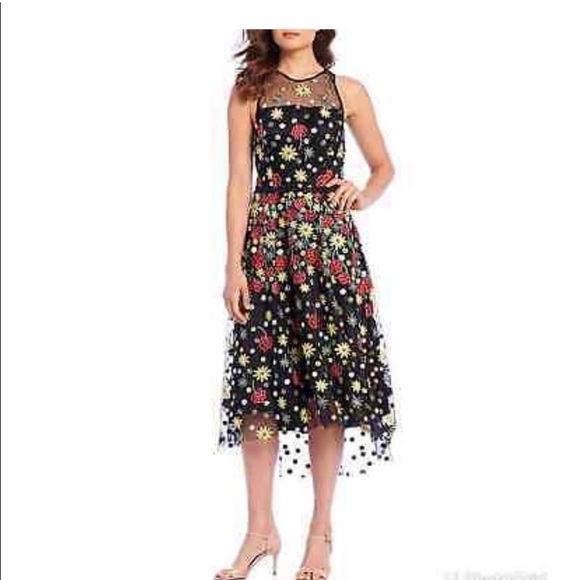 NWT Alex Marie Lindsey Floral Mesh Embroidered Fit&Flare Cocktail Midi Dress Sz6 - Picture 11 of 11